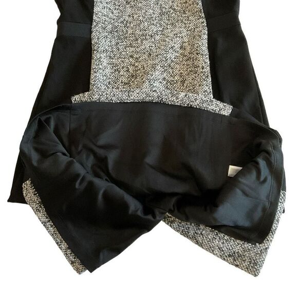 Calvin Klein Midi Sheath Dress Tweed Round Neck Black White Zip Back Back Slit 8 - Picture 8 of 11